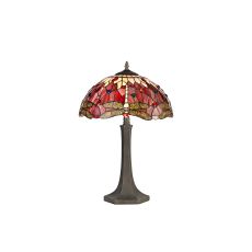 Girolamo 2 Light Octagonal Table Lamp E27 With 40cm Tiffany Shade, Purple/Pink/Crystal/Aged Antique Brass