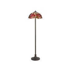 Girolamo 2 Light Stepped Design Floor Lamp E27 With 40cm Tiffany Shade, Purple/Pink/Crystal/Aged Antique Brass