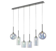 Giuseppe Linear Pendant 2m, 6 x G9, Polished Chrome/Iridescent/Frosted Type A,B,G Shade