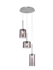 Giuseppe 35cm Round Pendant 2m, 3 x G9, Polished Chrome/Smoked Type A,B,C Shade