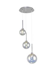 Giuseppe 34cm Round Pendant 2m, 3 x G9, Polished Chrome/Iridescent/Frosted Type G Shade