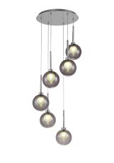 Giuseppe 44cm Round Pendant 2.5m, 6 x G9, Polished Chrome/Smoked/Frosted Type G Shade
