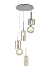 Giuseppe 45cm Round Pendant 2.5m, 6 x G9, Polished Chrome/Cognac/Frosted Type A,B,C,G Shade