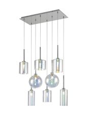 Giuseppe Rectangle Multiple Pendant 2m, 8 x G9, Polished Chrome/Iridescent/Frosted Type A,B,C Shade