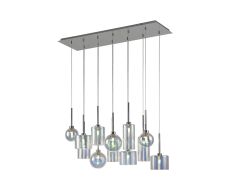 Giuseppe Linear Pendant 2m, 12 x G9, Polished Chrome/Iridescent/Frosted Type A,B,C,G Shade