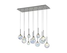 Giuseppe Linear Pendant 2m, 12 x G9, Polished Chrome/Iridescent/Frosted Type G Shade