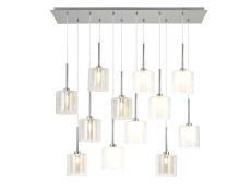 Giuseppe Linear Pendant 2m, 12 x G9, Polished Chrome/Frosted/Clear/Cognac Type H Shade