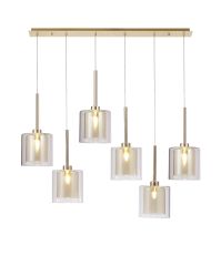 Giuseppe Linear Pendant 2m, 6 x G9, French Gold/Cognac/Clear Type H Shade