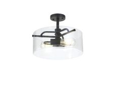 Lago 35cm Semi Flush Ceiling, 2 Light E27, Sand Black / Clear Glass