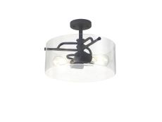 Lago 35cm Semi Flush Ceiling, 2 Light E27, Anthracite / Clear Glass