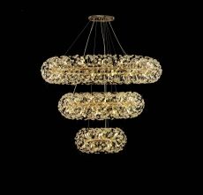 Hiphonic 3 Tier 60cm + 100cm + 140cm Pendant, 12 + 26 + 36 Light G9 French Gold/Crystal, Item Weight: 37.6kg
