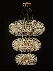 Hiphonic 3 Tier 60cm + 80cm + 1m Pendant, 12 + 20 + 26 Light G9 French Gold/Crystal, Item Weight: 30.2kg