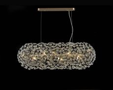 Hiphonic Oblong Linear Pendant 10 Light G9 French Gold / Crystal (28 extra sets of crystal)