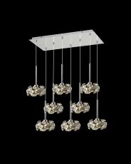Hiphonic 8 Light G9 2m Rectangle Multiple Pendant With Polished Chrome And Crystal Shade
