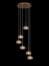 Hiphonic 47cm 6 Light G9 2.5m Round Multiple Pendant With French Gold/Crystal Shade
