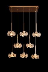 Hiphonic 8 Light G9 2m Rectangle Multiple Pendant With French Gold And Crystal Shade
