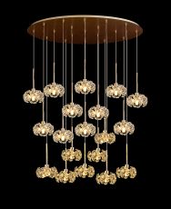 Hiphonic 19 Light G9 3.5m Oval Multiple Pendant With French Gold And Crystal Shade, Item Weight: 18.4kg