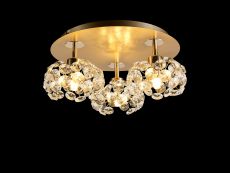 Hiphonic Round 3 Light G9 35cm Flush Light With French Gold And Crystal Shade