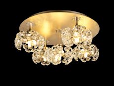 Hiphonic Round 5 Light G9 Flush Light With French Gold And Crystal Shade