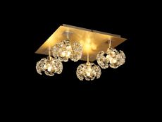 Hiphonic Square 4 Light G9 40cm Flush Light With French Gold Square And Crystal Shade