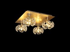 Hiphonic Square 4 Light G9 40cm Flush Light With French Gold Square/Crystal Shade