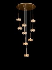 Hiphonic 9 Light G9 Universal 2.5m Round Multiple Pendant And Crystal Shade, French Gold