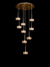 Hiphonic 50cm 9 Light G9 2.5m Round Multiple Pendant/Crystal Shade, French Gold