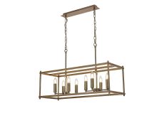 Orion Linear Pendant, 8 x E14, Medium Oak/Antique Brass