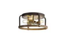 Kante 39cm Flush Round 3 Light E27, Brown Oxide / Antique Bronze / Wood