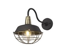 Linda Wall Lamp, 1 Light E27, IP65, Matt Black/Antique Brass, 2yrs Warranty