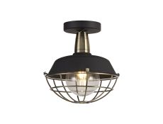 Linda Semi Flush Ceiling, 1 Light E27, IP65, Matt Black/Antique Brass, 2yrs Warranty