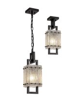 Lobster Small Square Pendant, 1 Light E27, Matt Black/Crystal Sand Glass