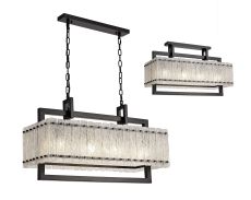 Lobster Medium Linear Pendant, 8 Light E27, Matt Black/Crystal Sand Glass Item Weight: 15.5kg