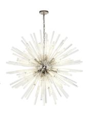 Menoonda 32 Light E27, Round Pendant Polished Nickel / Clear Glass, Item Weight: 30kg