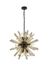 Menoonda 60cm 10 Light E14, Round Pendant Matt Black / Champagne Gold Glass