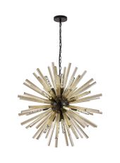 Menoonda 90cm 16 Light E27, Round Pendant Matt Black / Champagne Gold Glass Item Weight: 15kg