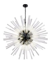 Menoonda 120cm 32 Light E27, Round Pendant Matt Black / Clear Glass, Item Weight: 30kg