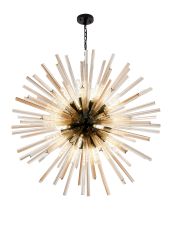 Menoonda 120cm 32 Light E27, Round Pendant Matt Black / Champagne Glass, Item Weight: 30kg