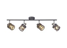 Minibar 4 Linear Bar Light Spotlight E14, Matt Grey/Polished Chrome/Cognac