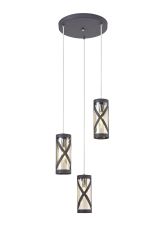 Minibar 3 Light Round Pendant E14, Matt Grey/Polished Chrome/Cognac