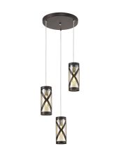 Minibar 32cm 3 Light Round Pendant E14, Oiled Bronze/Polished Chrome/Amber