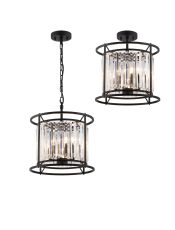 Munito 36cm Pendant/Semi Ceiling Convertible, 3 x E14, Satin Black / Clear