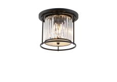 Munito 36cm Flush Ceiling Light, 3 x E27, Satin Black / Clear