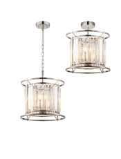 Munito 36cm Pendant/Semi Ceiling Convertible, 3 x E14, Polished Nickel / Clear