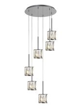 Acacia 40cm 6 Light G9 2.5m Round Multiple Pendant Polished Chrome / Clear Crystal Shade