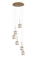 Acacia 40cm 6 Light G9 2.5m Round Multiple Pendant French Gold / Clear Crystal Shade