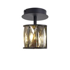 Acacia 12cm 1 Light G9 Flush Light Satin Black / Smoke Crystal Shade