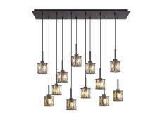 Acacia 12 Light G9 2m Linear Pendant Satin Black / Smoke Crystal Shade