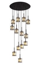 Acacia 56cm 13 Light G9 2.5m Round Multiple Pendant Satin Black / Smoke Crystal Shade