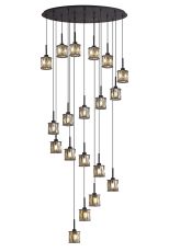 Acacia 19 Light G9 2m Oval Multiple Pendant Satin Black / Smoke Crystal Shade, Item Weight: 24.1kg